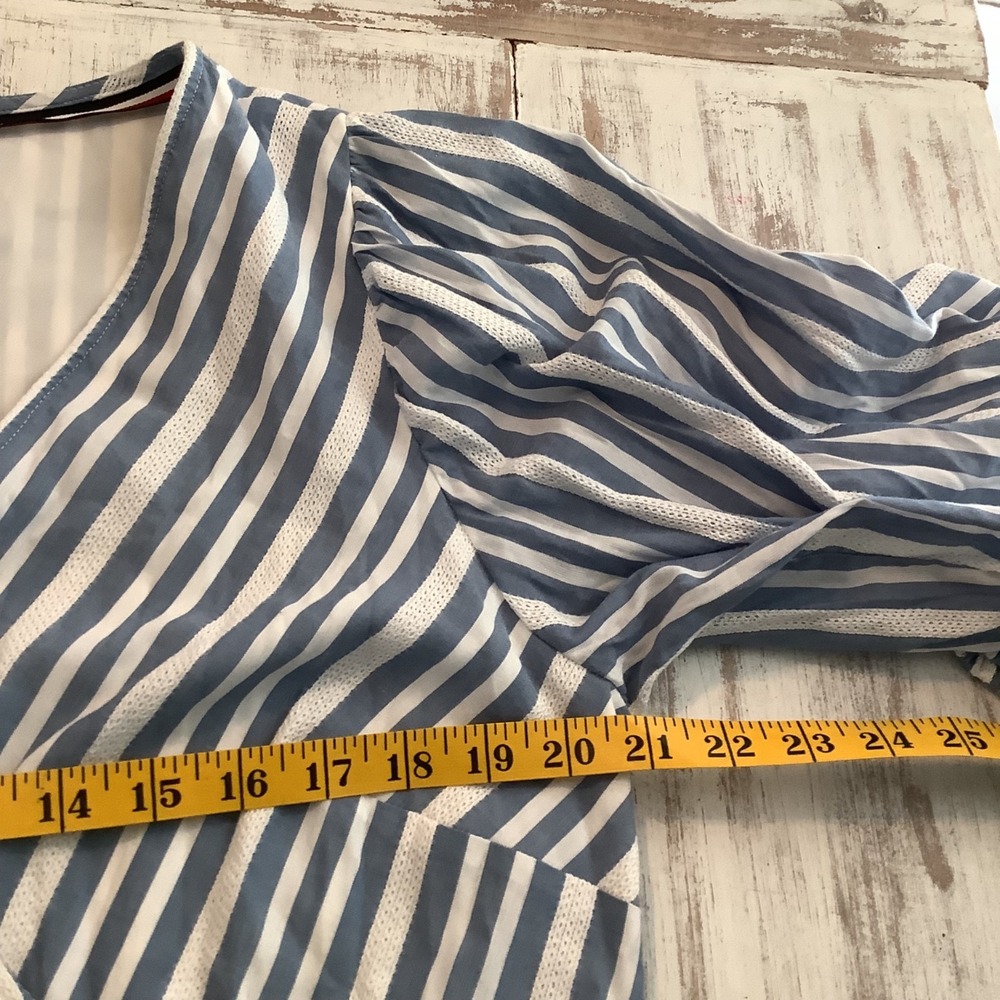 Tommy Hilfiger Women Blue Striped V-Neck Wrap Dress‎ Large - Picture 9 of 12